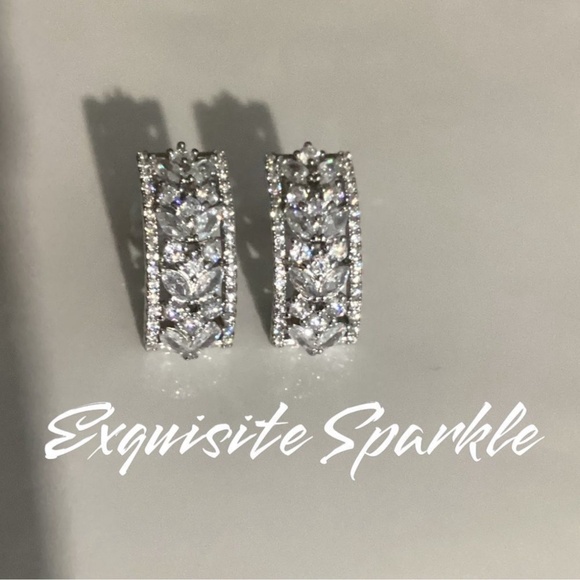 Cz Diamond Floral Post Back Drop Earrings - Picture 11 of 16